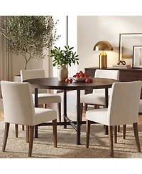 Tribesigns 47.24" Round Dining Table, Walnut and | Solid Wood Top, Metal Pipe Legs, Rustic Design
