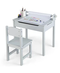 Gouun Wooden Kids Activity Table and Chair Set with Paper Roll Holder and Storage