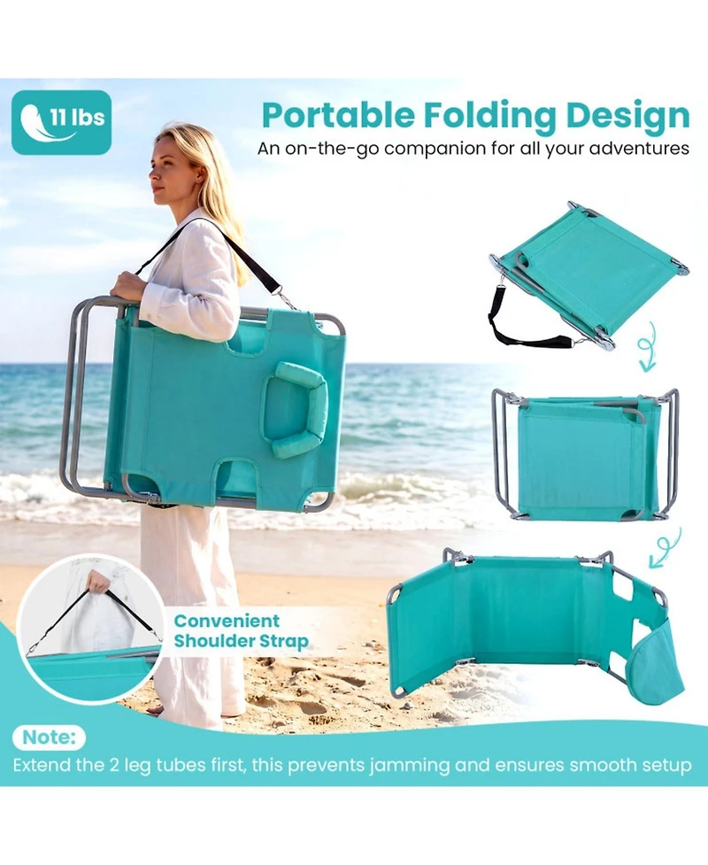 Gouun Folding Beach Lounge Chair with Adjustable Backrest for Outdoor Lawn