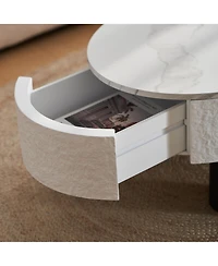 Flynama Oval Faux Marble Coffee Table with Hidden Drawer
