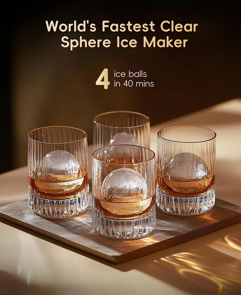 Ecozy Chillio 2" Clear Ice Ball Maker, 144 Spheres/Day, Water Line