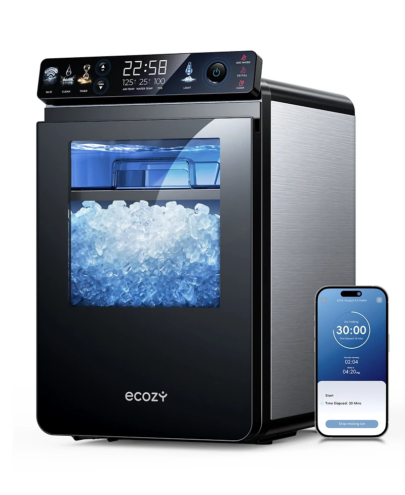 Ecozy Chillio Nugget Ice Maker, 44 lbs/Day, App Control, Self-Cleaning