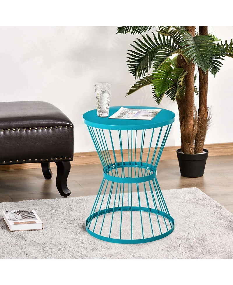 Outsunny 16" Steel Patio End Table, Side Table with Hourglass Design, Accent Table for Outdoor and Indoor Use, Blue