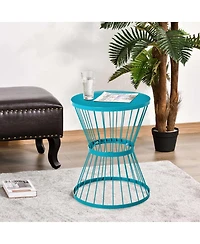 Outsunny 16" Steel Patio End Table, Side Table with Hourglass Design, Accent Table for Outdoor and Indoor Use, Blue
