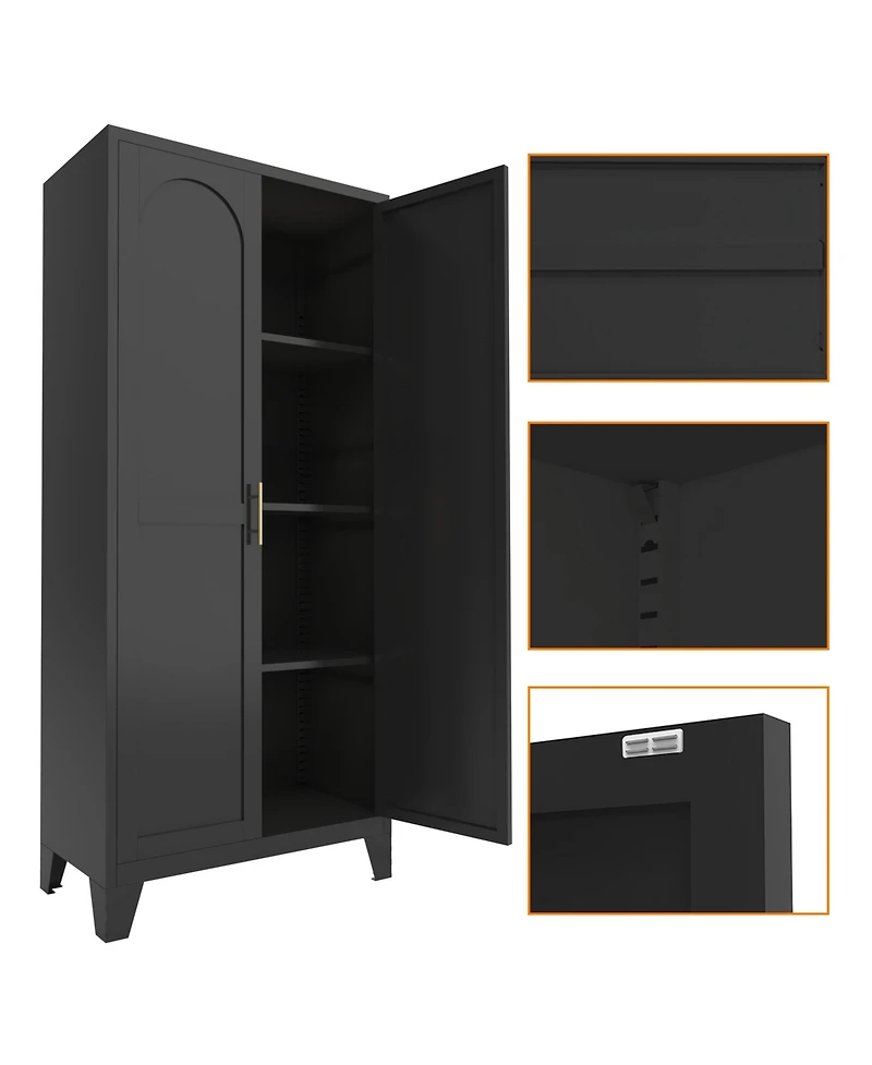 sumyeg 61" 2 Shapely Doors Cabinet Metal Storage with and Adjustable Shelves