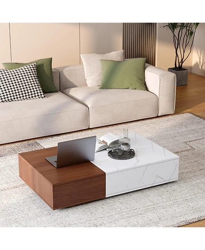 Flynama Modern Walnut Coffee Table with Storage Mdf Living Room Center Table