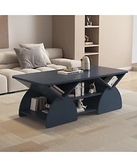 Flynama 47.24 Inch Rectangular Storage Coffee Table with Rounded Corners