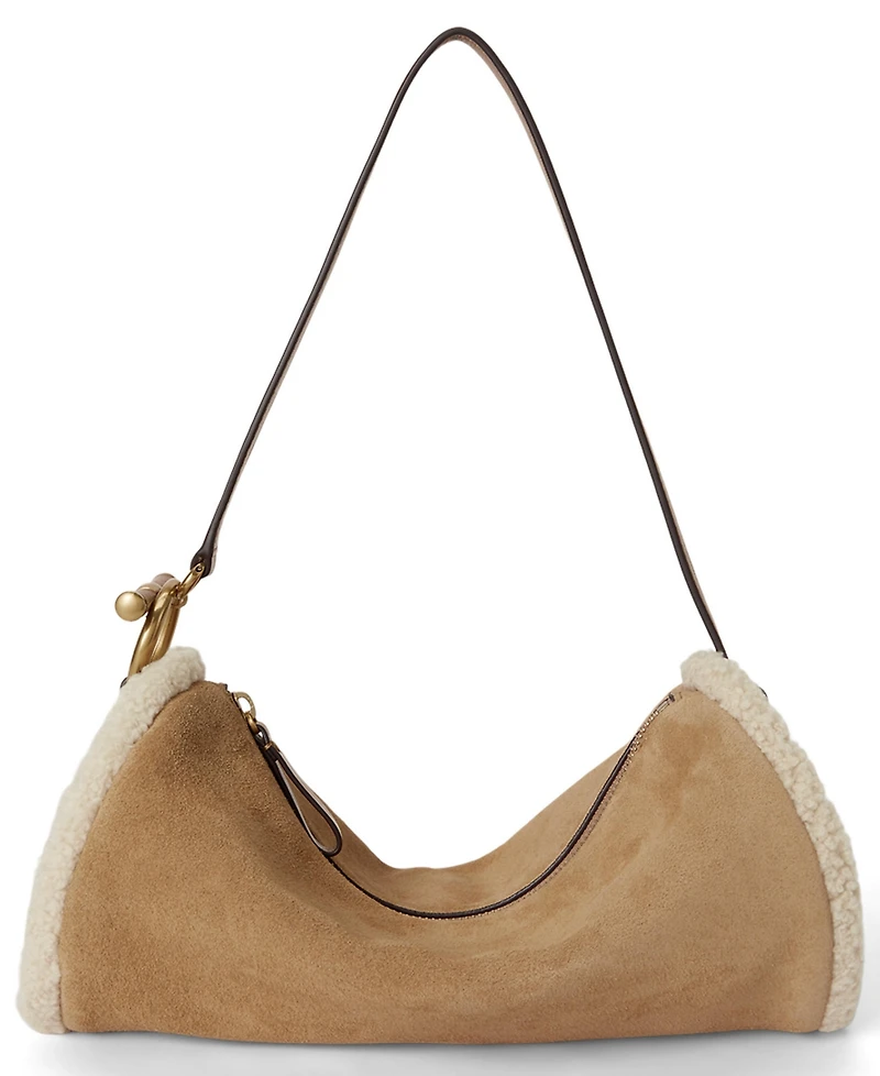 Lauren Ralph Lauren Shearling-Trim Small Blaike Barrel Bag