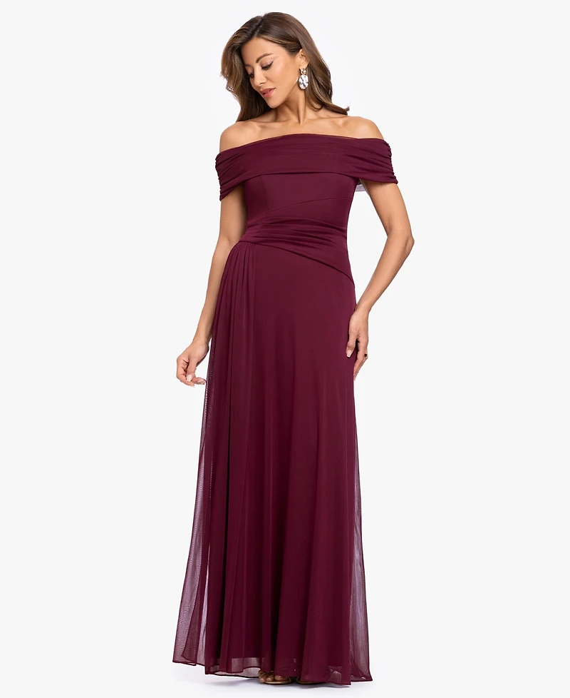 Xscape Women's Off-the-Shoulder Ruched Gown