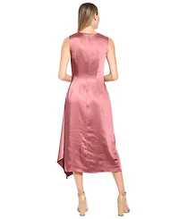 Luxely Women's Satin Midi Side-Gathering Dress