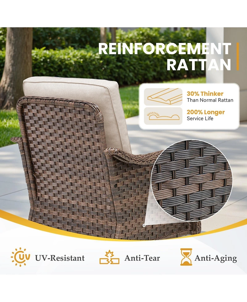 Pocassy Patio Furniture Set, Wicker Loveseat with 2 Ottomans for Backyard