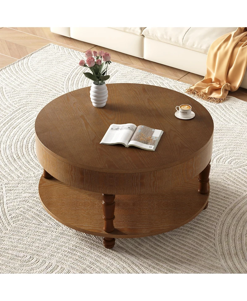 Flynama 31.5" Round Flip-Top Coffee Table with Dual Storage