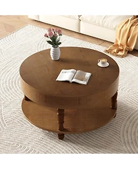 Flynama 31.5" Round Flip-Top Coffee Table with Dual Storage