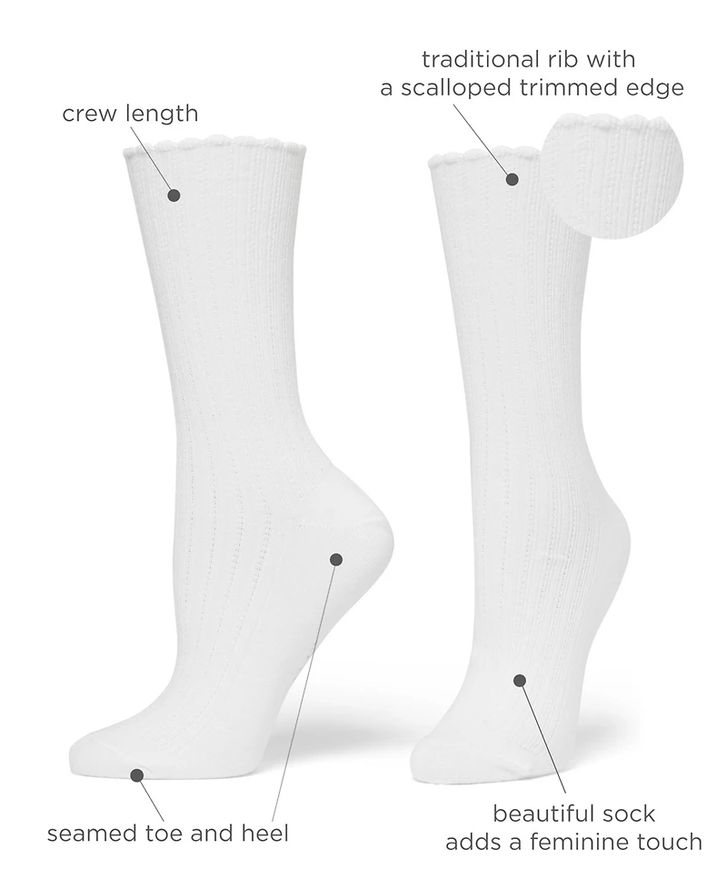 Hue Women's 3-Pk. Scalloped Pointelle Crew Socks