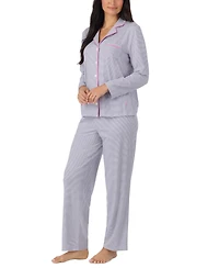 Cuddl Duds Women's Long-Sleeve Button-Front Cotton-Blend Pajama Set