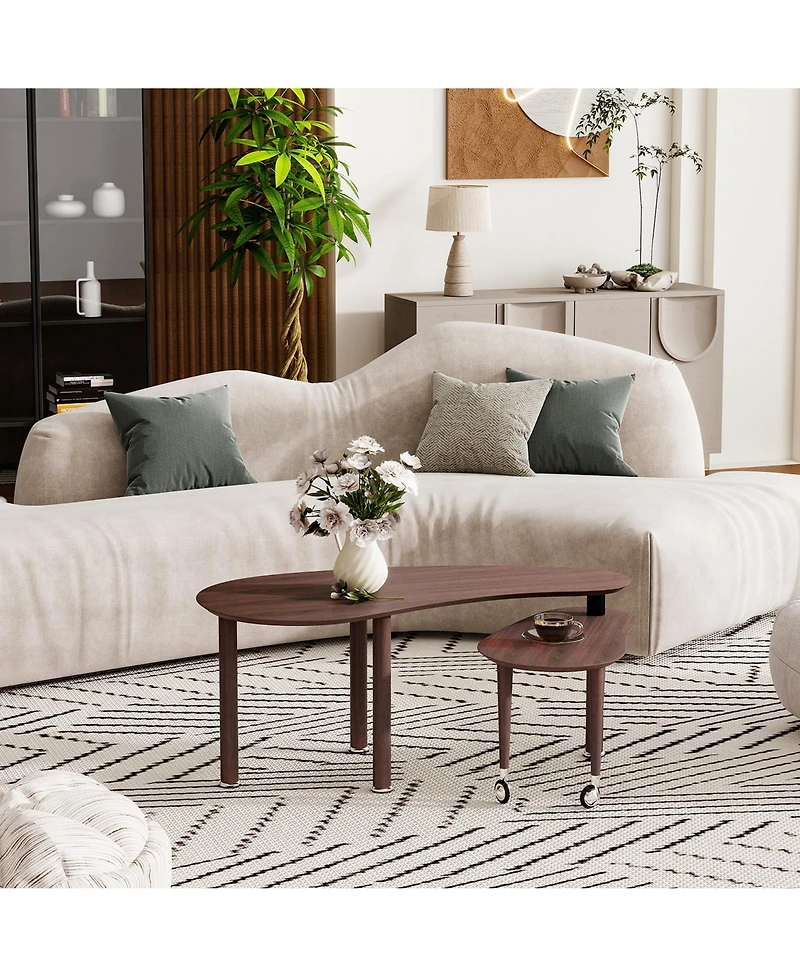 Flynama Rotating Coffee Table Veneer Nesting Lift Top Solid Wood Living Room Center Table