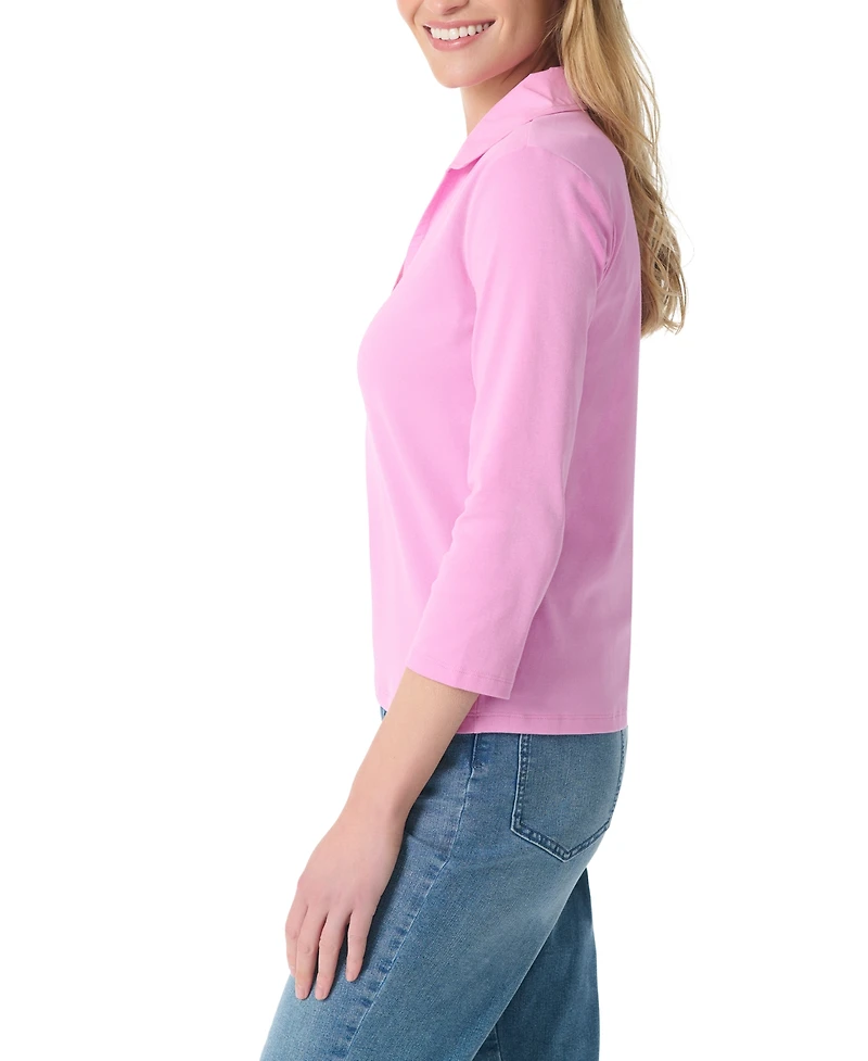 Gloria Vanderbilt Women's Neve V-Neck 3/4-Sleeve Knit Polo