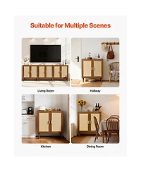 Sugift Rattan Storage Cabinet with 2 Magnetic Doors Adjustable Shelves Wooden Legs and Power Cord Hole