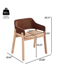 Flynama Set of 2 Fabric Arm Dining Chairs, Natural Rubberwood Frame Farmhouse Accent Chairs