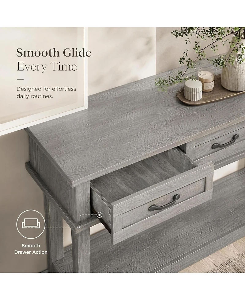 homfan 54" Farmhouse Console Table with 3 Drawers and Open Shelf, Wood Finish Entryway Table
