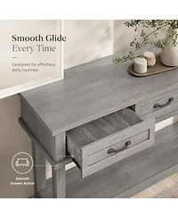 homfan 54" Farmhouse Console Table with 3 Drawers and Open Shelf, Wood Finish Entryway Table