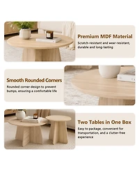 Flynama Retro Nesting Coffee Table Set Natural Round Cross Base