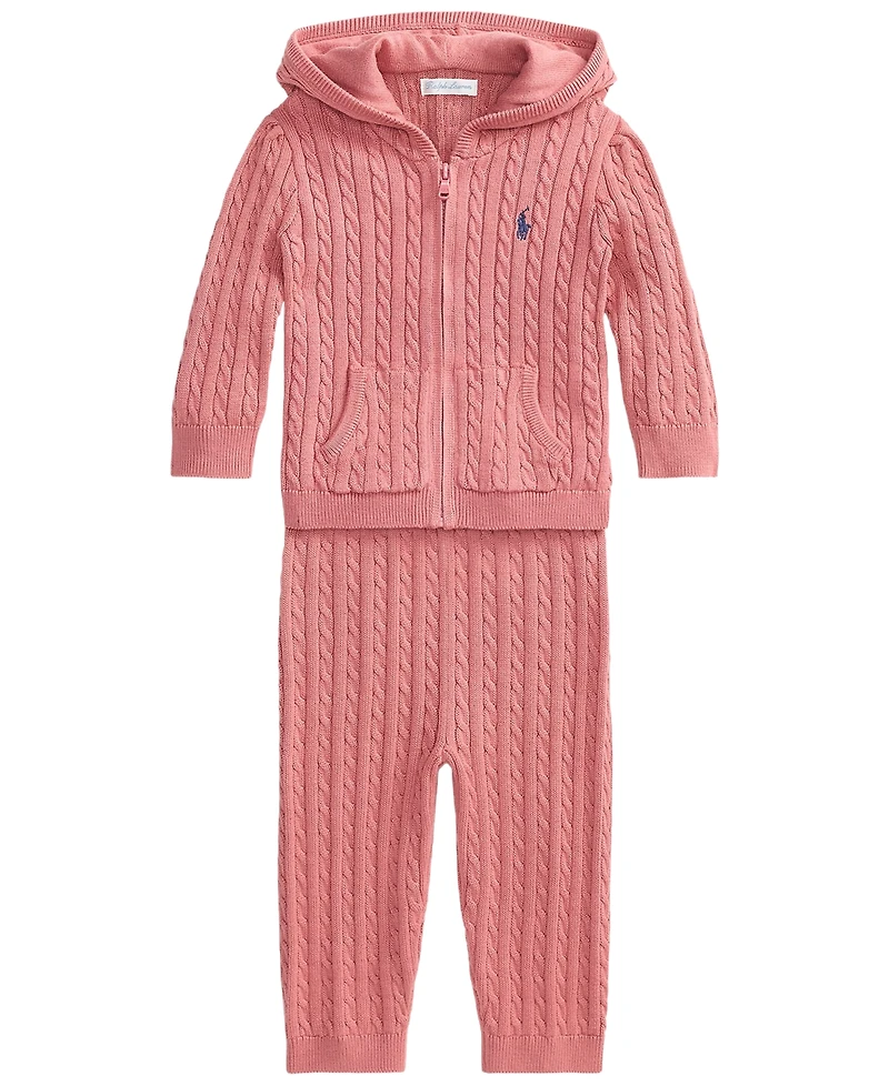 Polo Ralph Lauren Baby Girls' Mini-Cable Full-Zip Hoodie and Pants, 2-Piece Set
