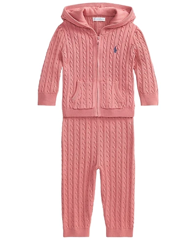 Polo Ralph Lauren Baby Girls' Mini-Cable Full-Zip Hoodie and Pants, 2-Piece Set