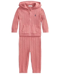 Polo Ralph Lauren Baby Girls' Mini-Cable Full-Zip Hoodie and Pants, 2-Piece Set