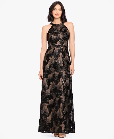 Betsy & Adam Women's Sequined Soutache Halter Gown
