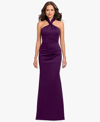 Betsy & Adam Women's Halter Ruched Gown
