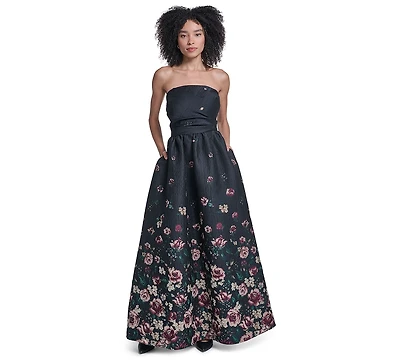 Karl Lagerfeld Paris Women's Strapless Floral Gown