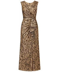 Adrianna Papell Women's Asymmetrical-Neck Metallic-Crinkle Wedding Guest Long Dress