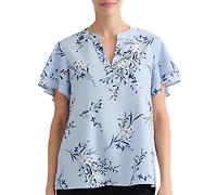 Jones New York Petite Floral-Print Short-Sleeve Blouse