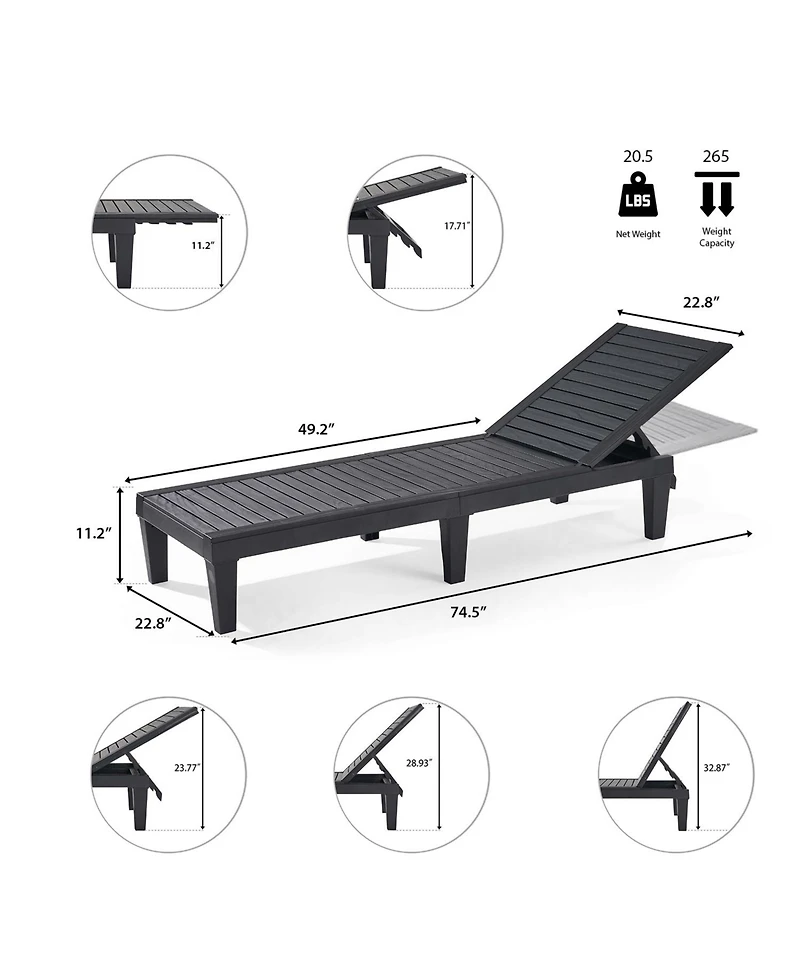 Nestl All-Weather Adjustable Patio Lounge Chairs Set of 6 for Poolside and Backyard