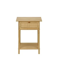 Flynama Natural Rattan Accent Table 2 Tier Storage Nightstand with Drawer