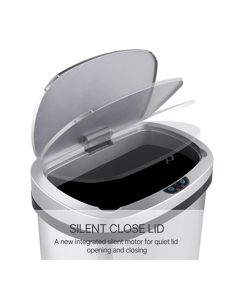 Mega Casa 50 Liter / 13 Gal Stainless Steel Motion Sensor Silent Soft-Close Lid Trash Can for Office, Kitchen