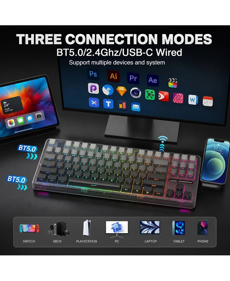 Lofree 75 Percent Wireless Hot-Swappable Rechargeable Mechanical Gaming Keyboard