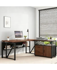 Tribesigns 63" L-Shaped Desk with File Cabinet