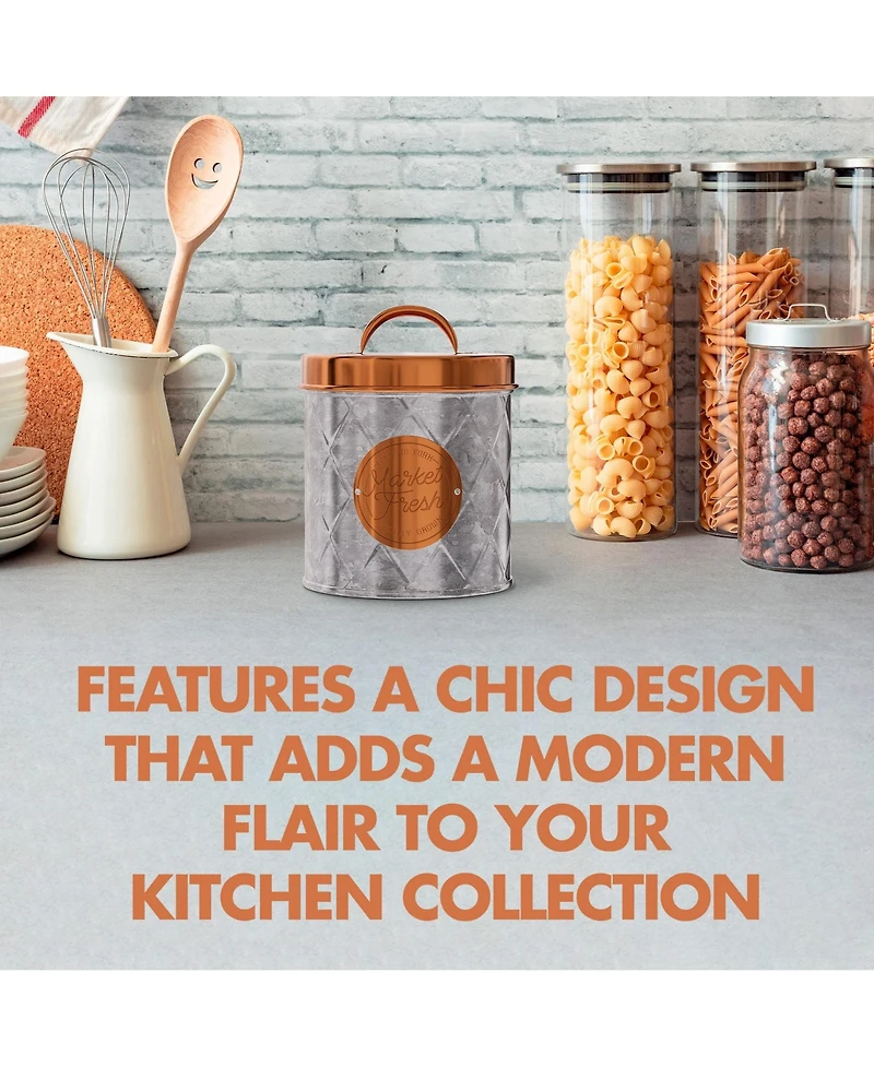 Amici Home Bristol Food Storage Metal Canister, For Kitchen & Household, Silver Copper, Small, 52 oz