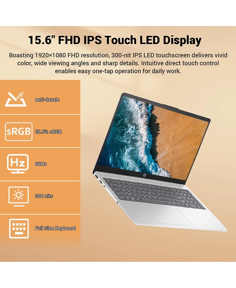 Hp 15.6 inch Fhd Touchscreen Laptop, Intel Core Ultra 5 225U, 16GB DDR5, 512GB Ssd, Wi Fi 6, Windows 11 Home, Silver