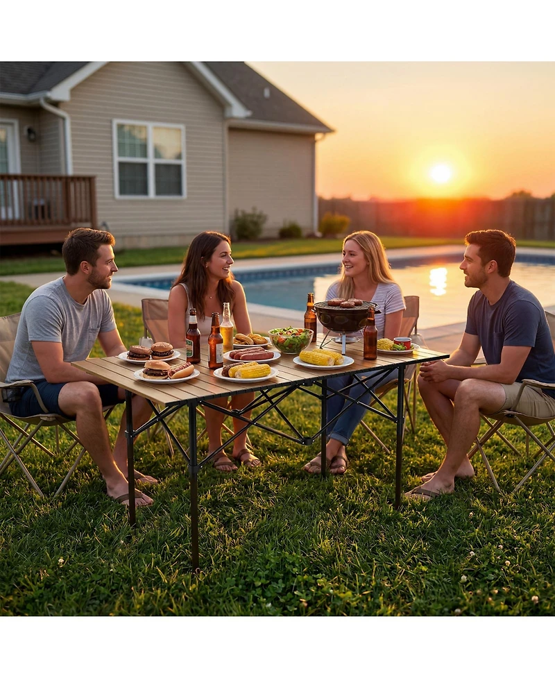 Portable Folding Aluminum Camping Table with X-Frame, Heat Resistant and Easy Clean, Natural Color