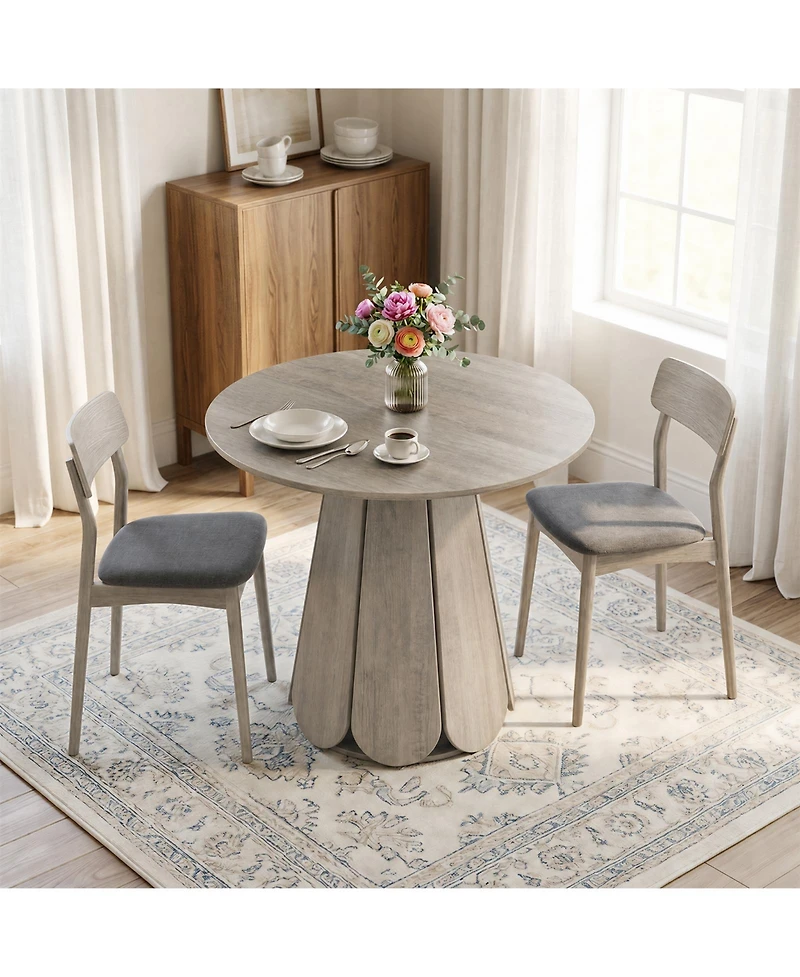 31.5" Grey Round Farmhouse Dining Table with Pedestal Base, Seats 2-4