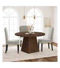 47-Inch Round Pedestal Dining Table, Seats 4-6, Brown Finish, 350 lb Capacity