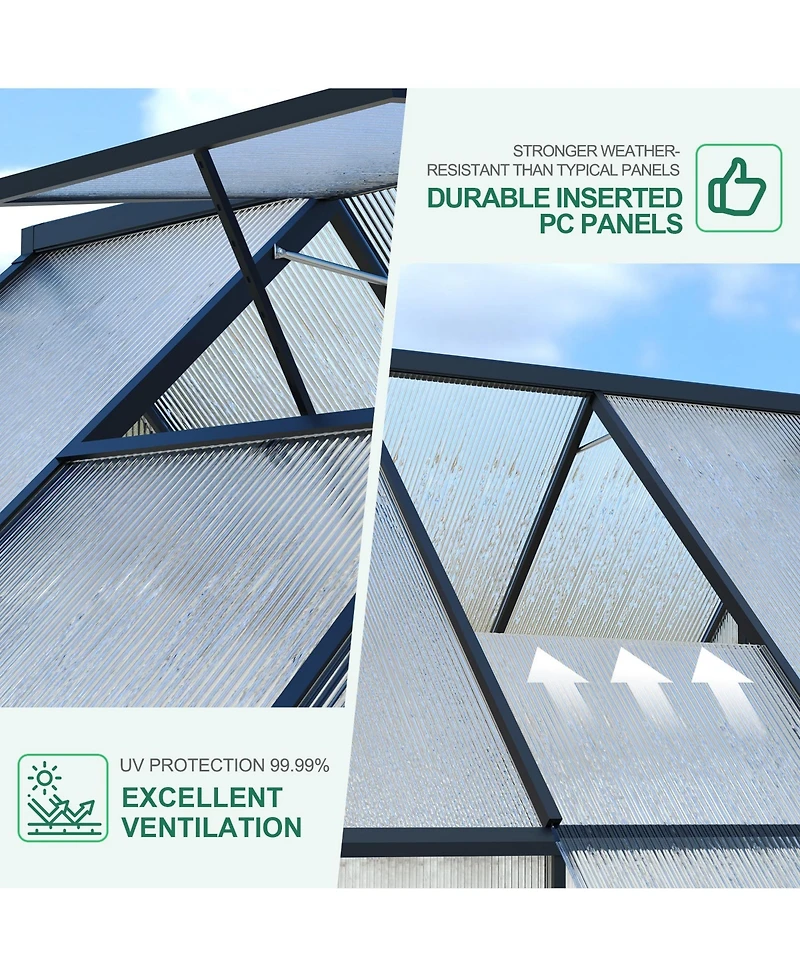 6x9ft Greenhouse with Aluminum Frame, Walk-in Sun Room Pc Board Panels for Backyard Patio Garden Year-Round Planting, Silver/Green/Black