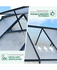 6x9ft Greenhouse with Aluminum Frame, Walk-in Sun Room Pc Board Panels for Backyard Patio Garden Year-Round Planting, Silver/Green/Black