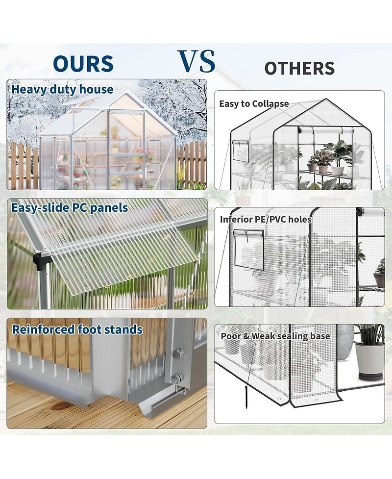 6x4 Ft Two-Bay Walk-In Aluminum Greenhouse, Sturdy Frame for Patio Backyard Garden All-Season Plant Growing and Winter Protection,