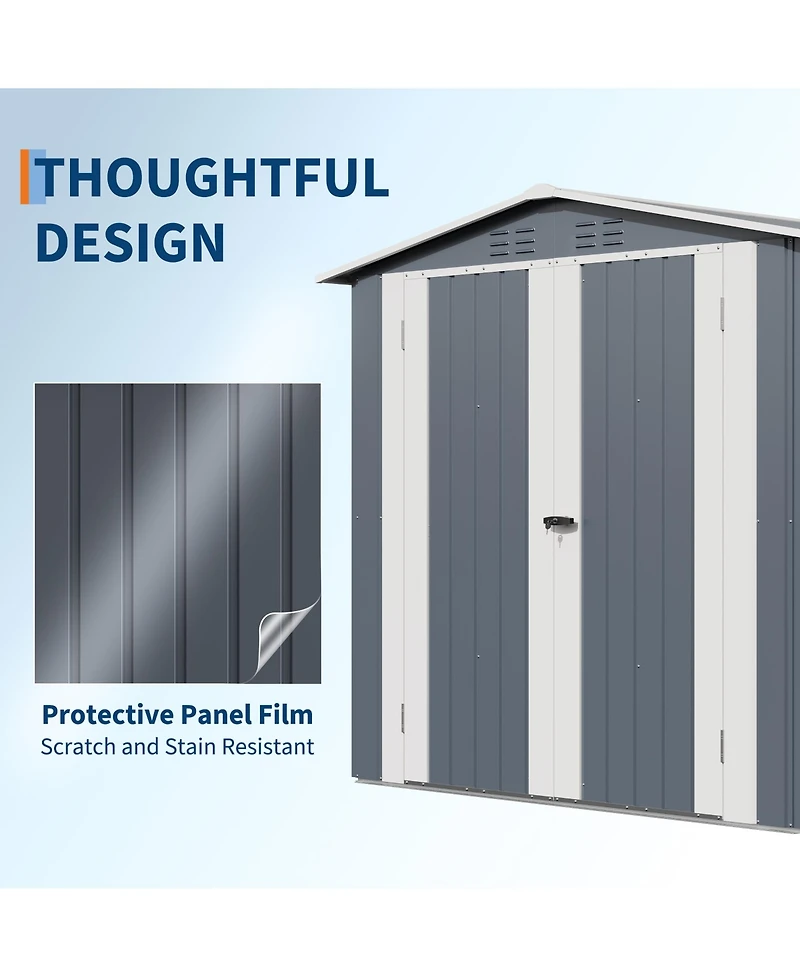 6' x 4' Metal Tool Shed with Gable Roof and Double Doors, Outdoor Storage Shed for Garden Patio Backyard, Gray