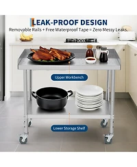 28" x 24" x 30" Stainless Steel Bbq Work Table with Wheels and Removable Backsplash, Heavy Duty Outdoor Prep Station for Patio Backyard, Silver