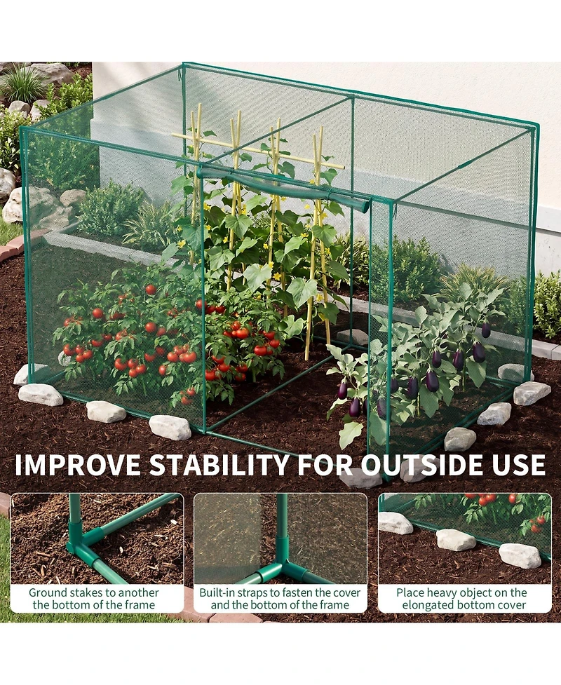 Medium/Large Garden Crop Cage with Steel Frame and Zippered Door, 4mm Tear-Resistant Mesh Plant Protection Tent for Vegetables Flowers Outdoor, Green